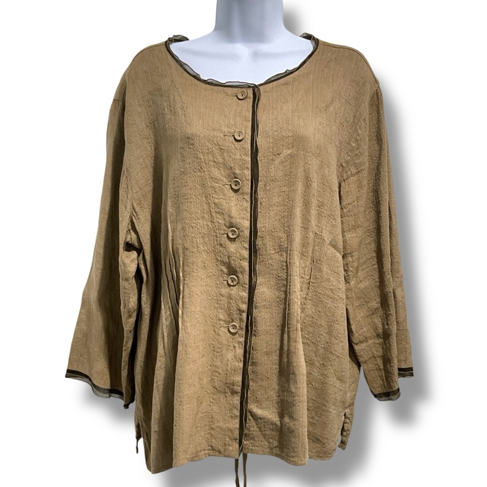 KLEEN Vintage Silk And Linen Tie Back Button Front Blouse Size XL